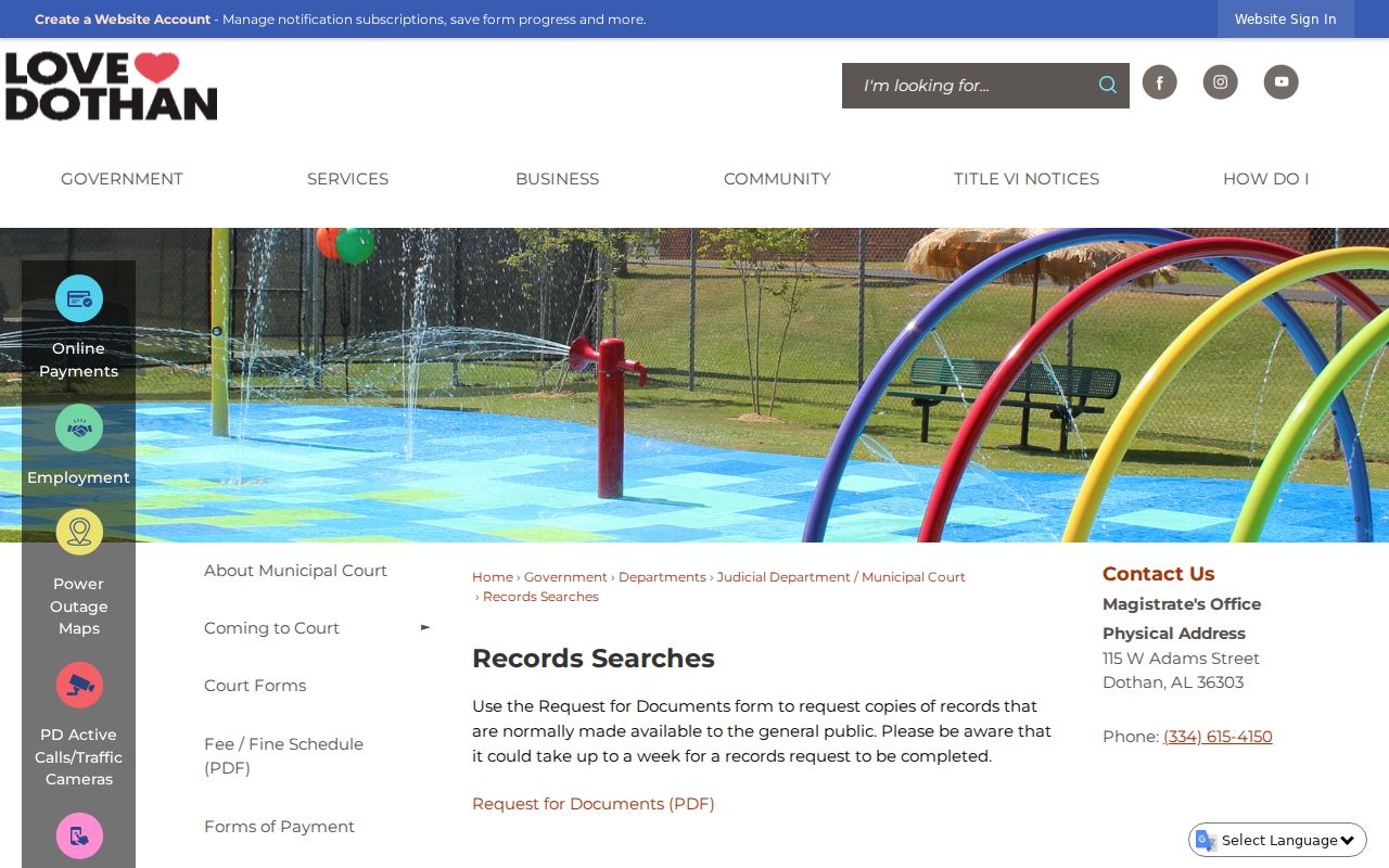 Dothan municipal warrant records request route