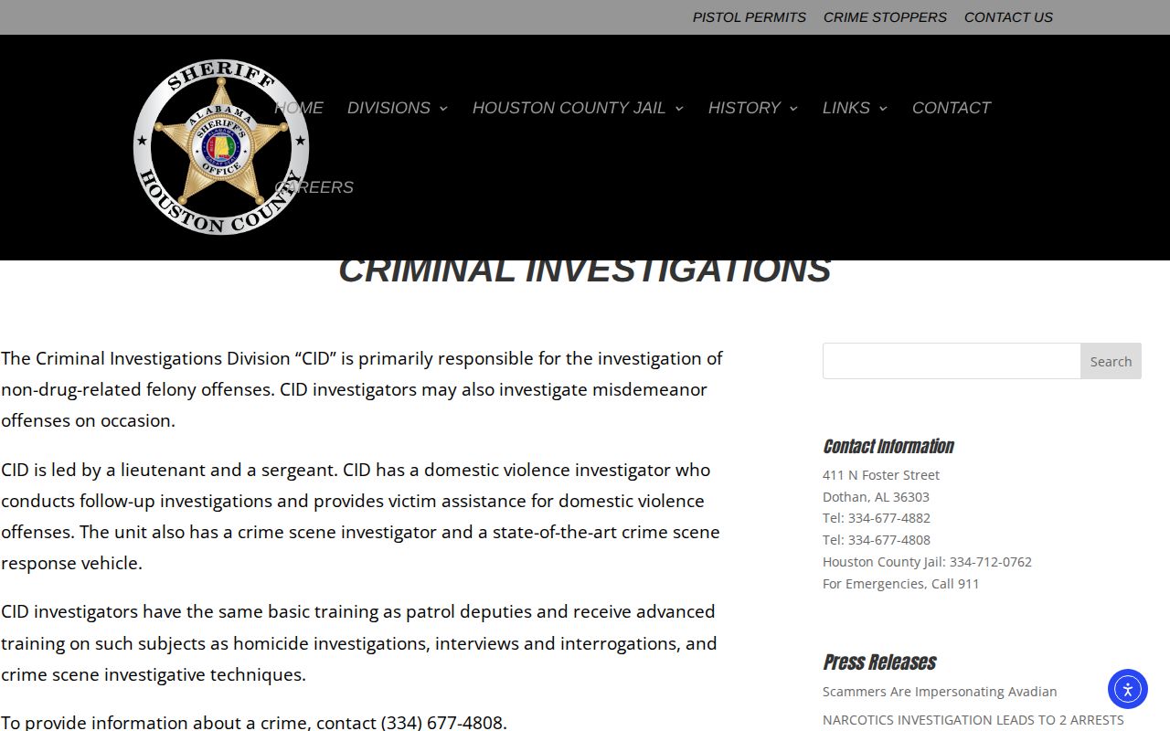 Houston County warrant investigation remit on the sheriff website