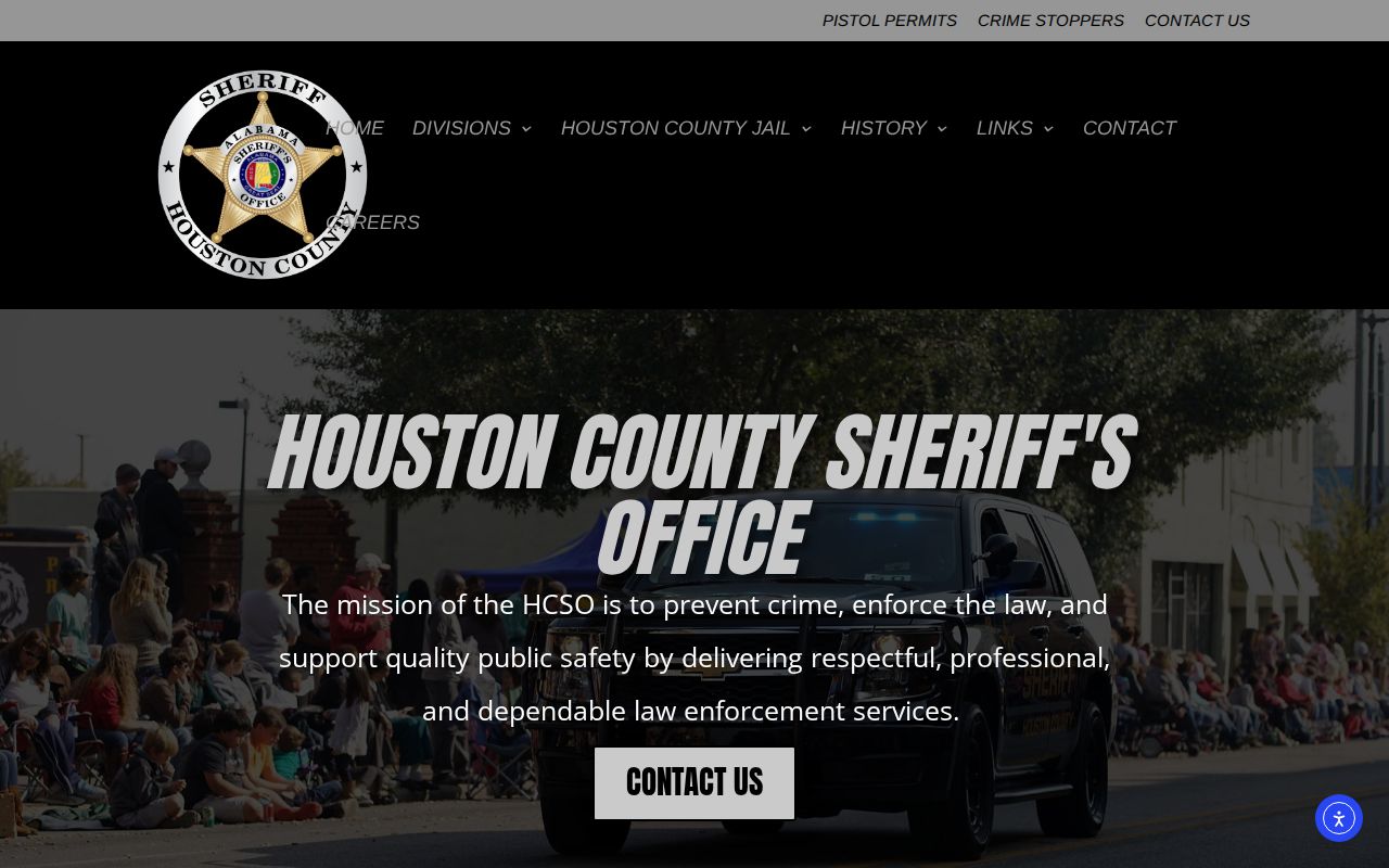 Houston County warrant records route on the official sheriff headquarters page